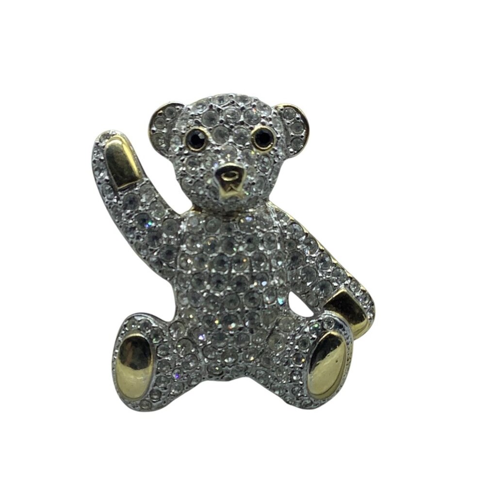Crystal Teddy Bear‎ Brooch Pin Rhinestone Studded 1.5" Jewelry